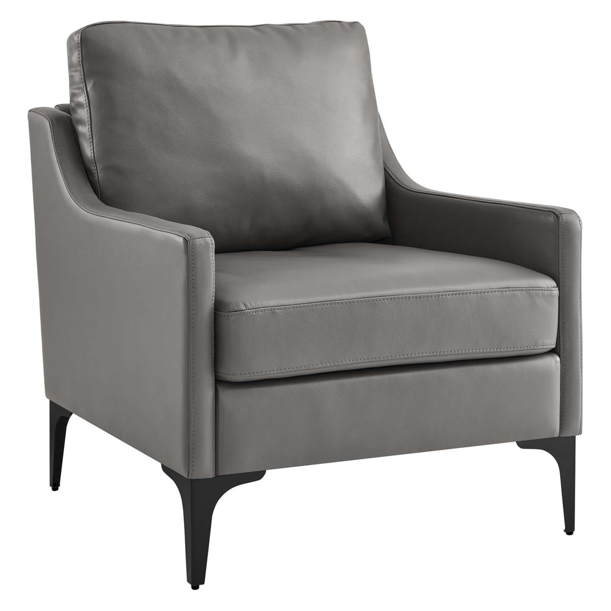 Sloane Mid-Century Gray Leather Accent Chair with Metal Legs