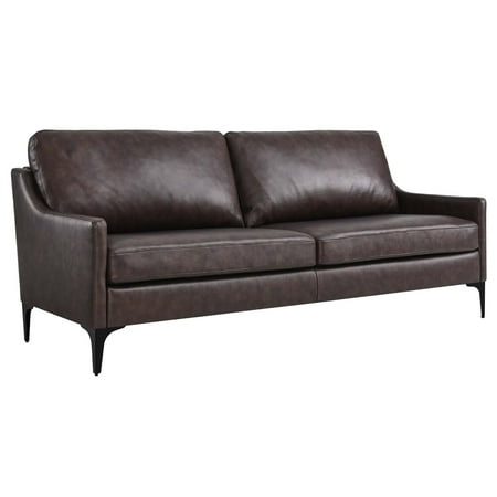 Modway Corland Modern Style Leather and Metal Sofa in Tan Finish