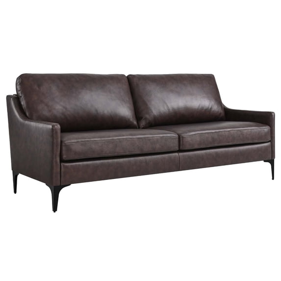 Modway Corland Modern Style Leather and Metal Sofa in Tan Finish