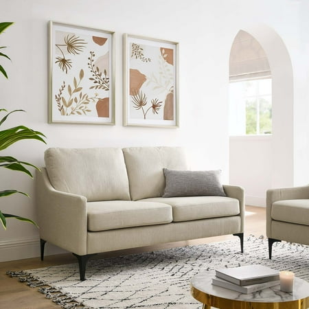 Modway Corland Upholstered Fabric Loveseat in Beige