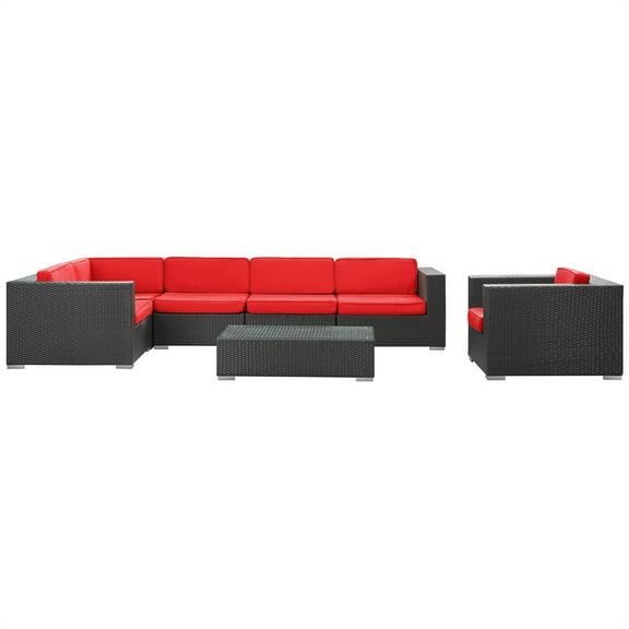 Modway Corona 7 Piece Outdoor Patio Sectional Set in Espresso Red