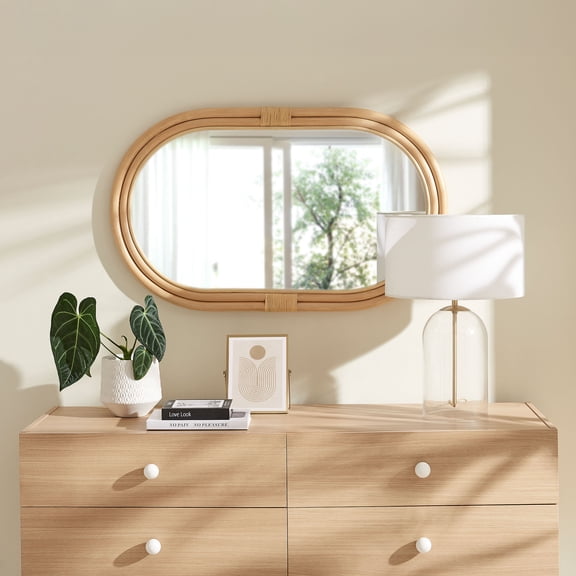 Modway Corsica Oval Rattan Wall Mirror in Natural