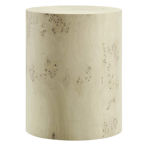 Modway Cosmos 16" Round Modern Burl Wood Side Table in Bleached Brown