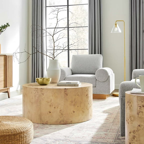 Modway Cosmos 35" Round Modern Burl Wood Coffee Table in Natural