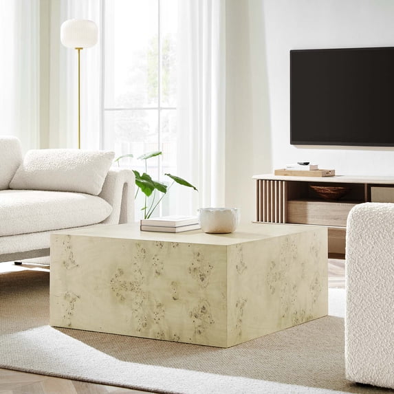 Modway Cosmos 36" Square Burl Wood Coffee Table in Bleached Burl