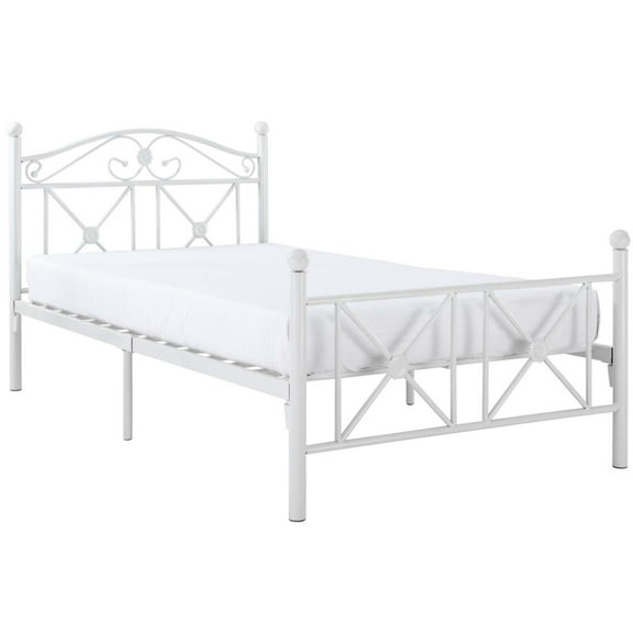 Modway Cottage Modern Style Solidly Welded Iron Twin Bed in White