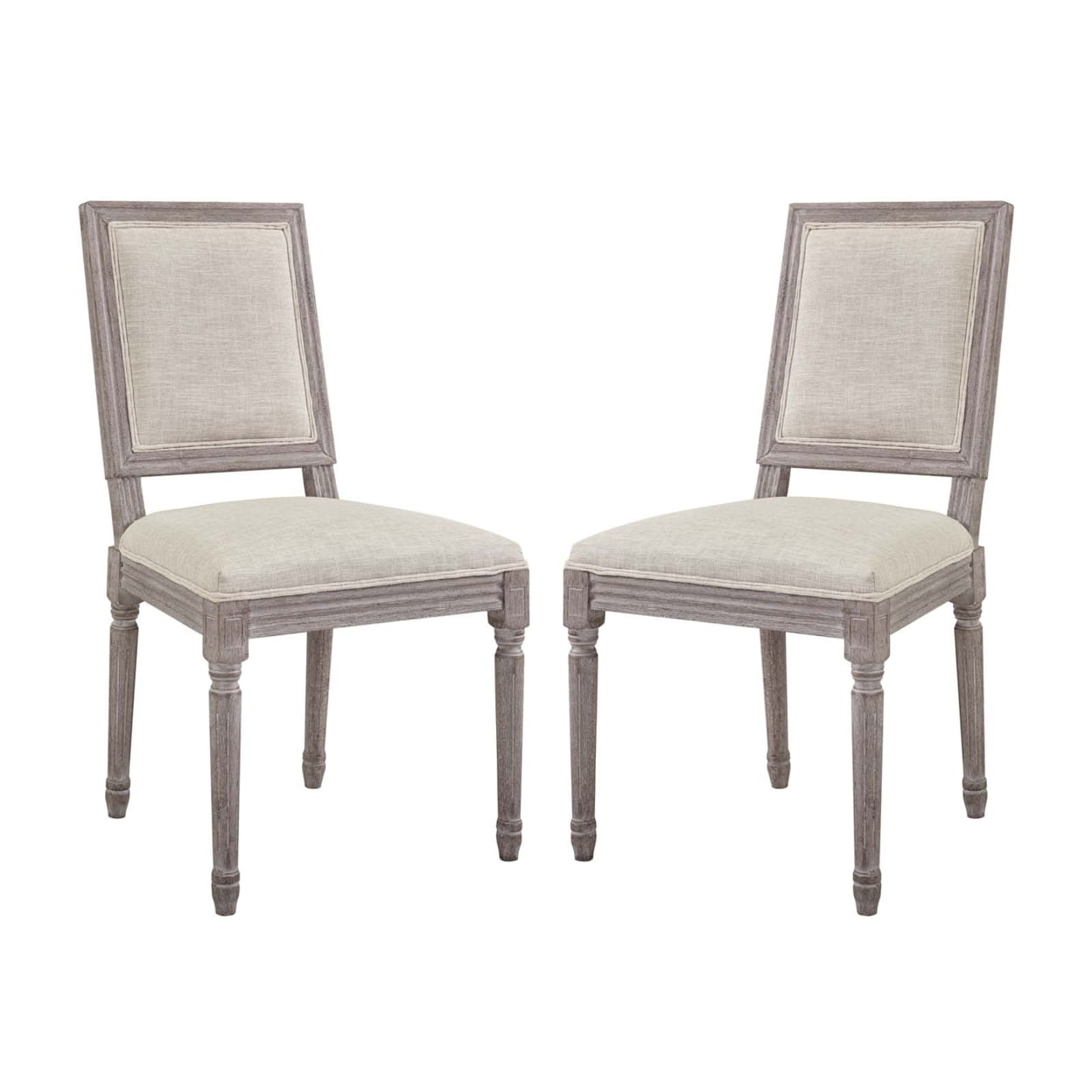 Vintage French Beige Upholstered Wood Side Chair Set