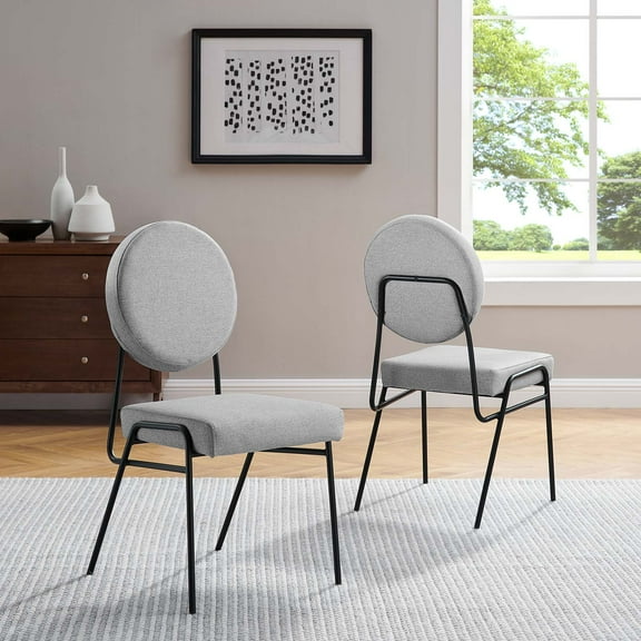 Modway Craft Upholstered Fabric Dining Side Chairs - Set of 2 in Black Light Gray