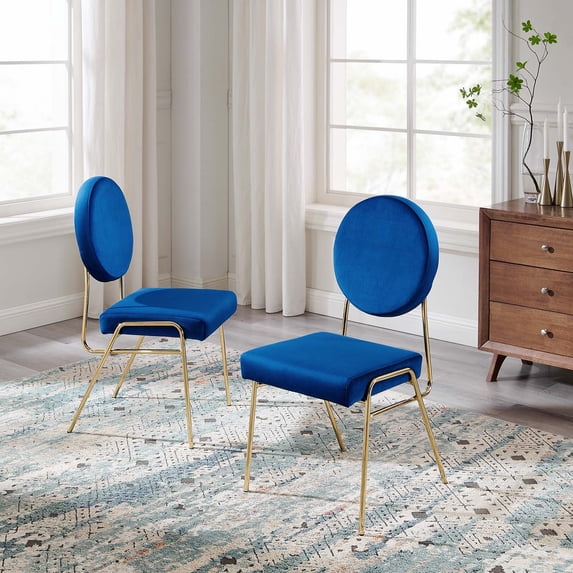 Modway Craft 18.5" Upholstered Fabric Dining Side Chair in Gold/Navy (Set of 2)