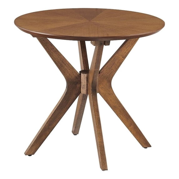 Modway Crossroads 24" Round Modern Wood Side Table with Legs in Walnut