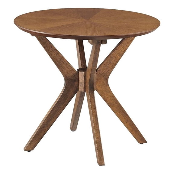 Modway Crossroads 24" Round Modern Wood Side Table with Legs in Walnut