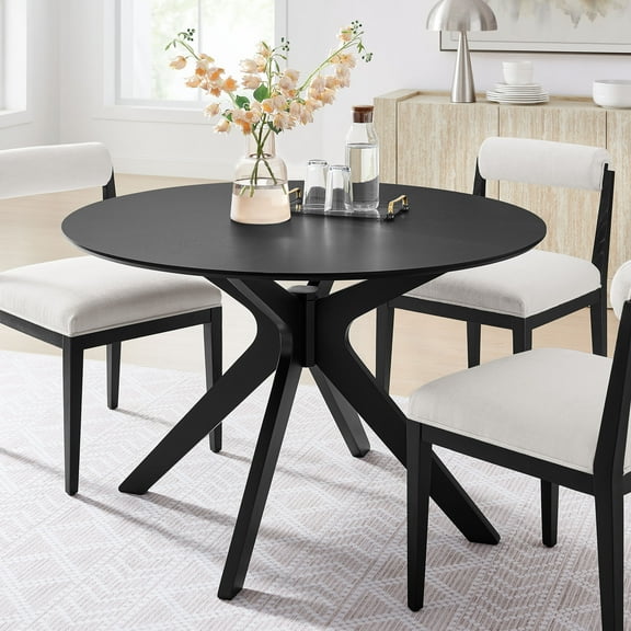 Modway Crossroads 47" Round Wood Dining Table in Black