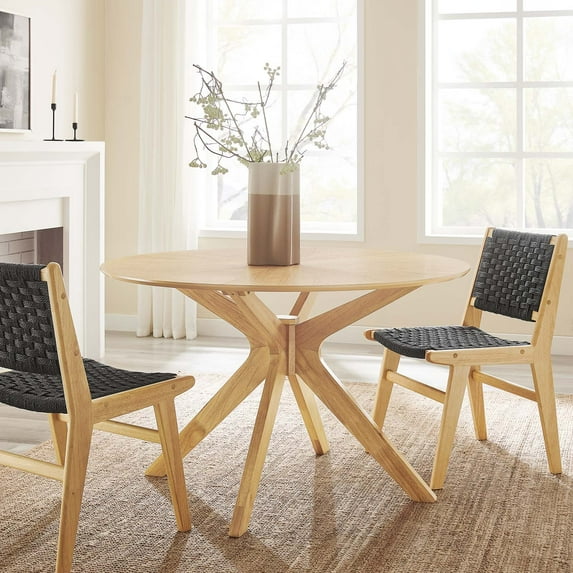Modway Crossroads 47" Round Modern Wood Dining Table with Legs in Oak