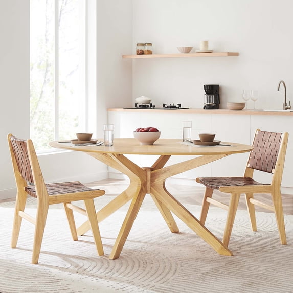 Modway Crossroads 63" Oval Modern Wood Dining Table with Legs in Oak