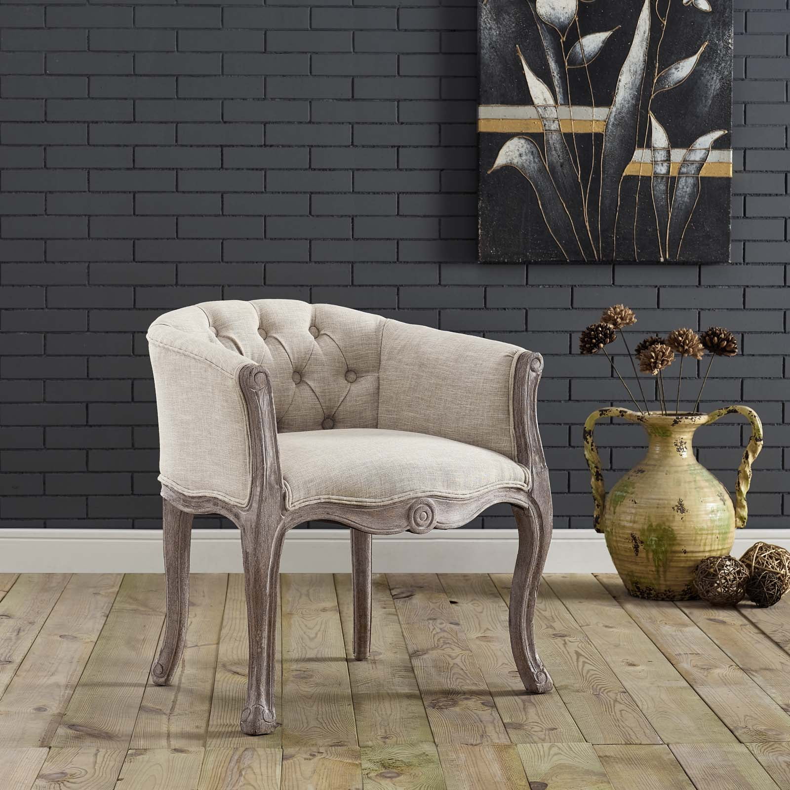 Modway Crown Vintage French Upholstered Fabric Accent Chair in Beige Walmart
