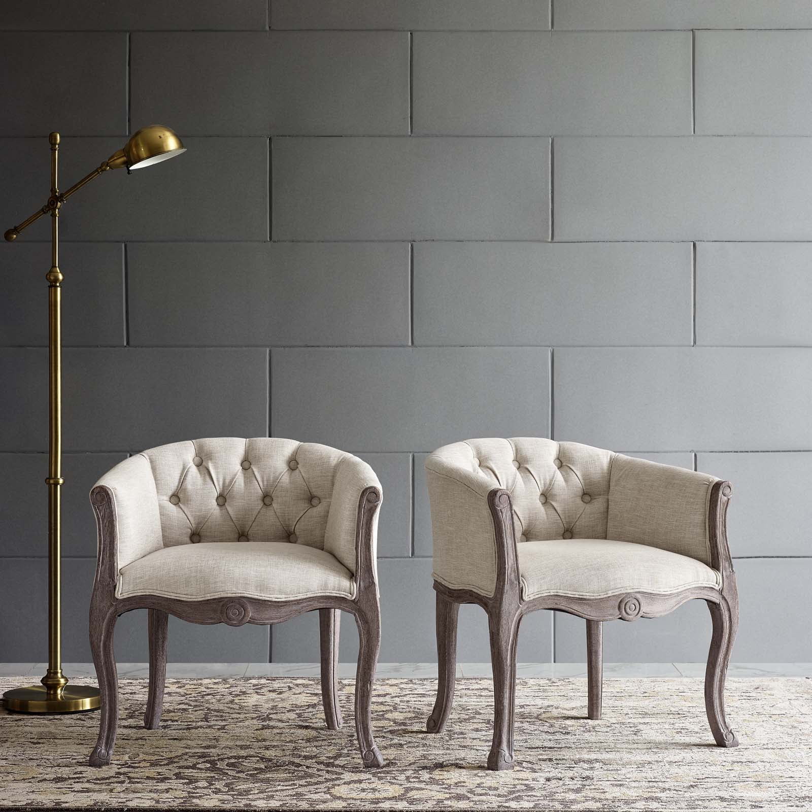 Modway Crown Vintage French Upholstered Fabric Dining Armchair Set