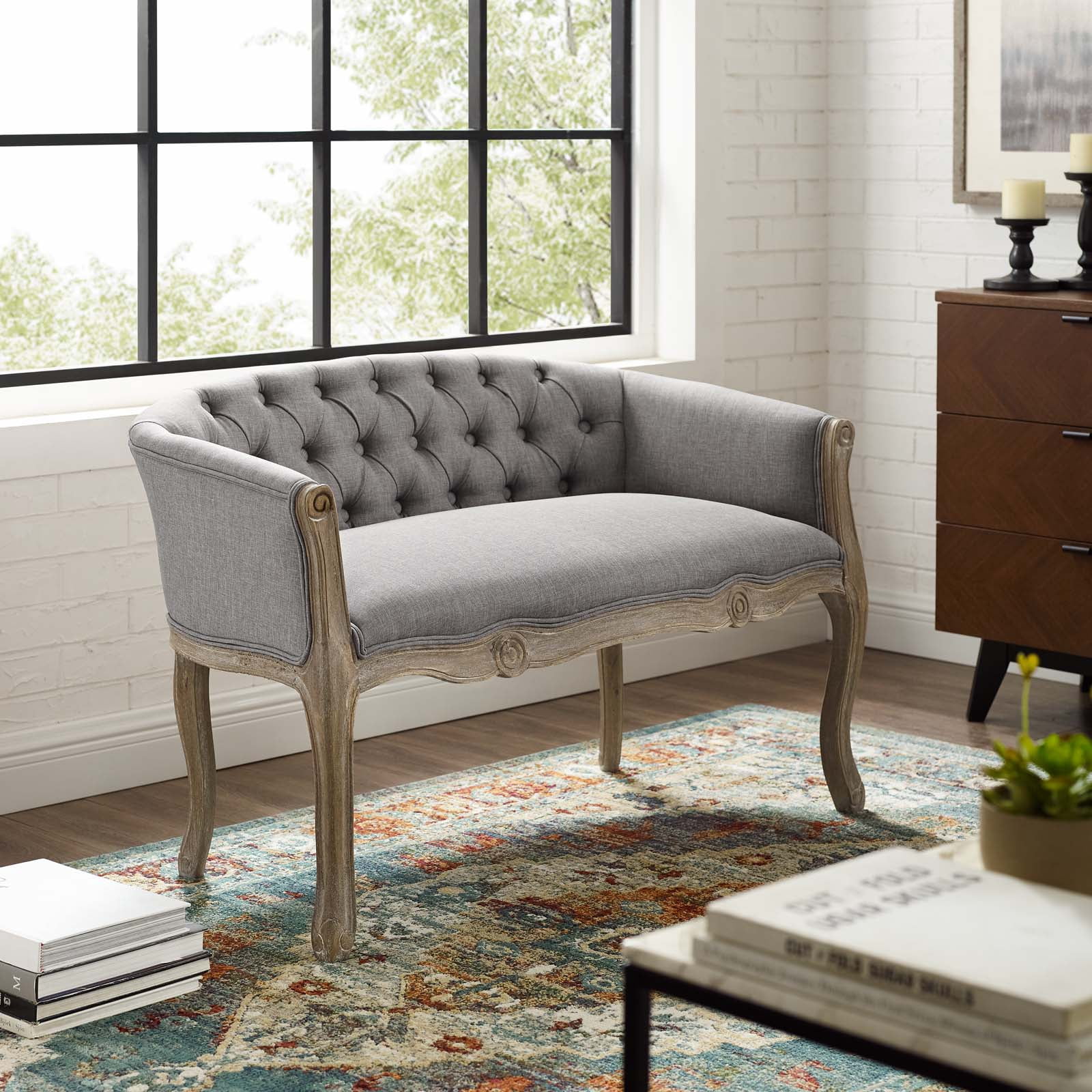 Modway Crown Vintage French Upholstered Settee Loveseat, Gray - Walmart.com