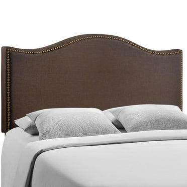 Modway Curl Queen Nailhead Upholstered Headboard in Dark Brown