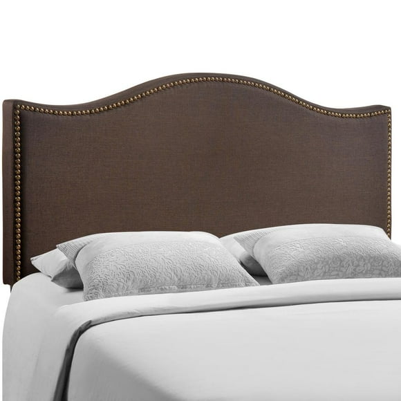 Modway Curl Queen Nailhead Upholstered Headboard in Dark Brown