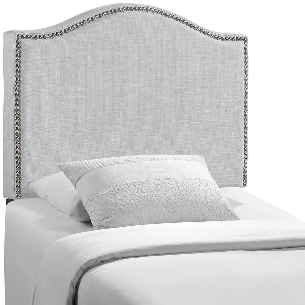 Sky Gray Twin Upholstered Linen Headboard with Nailhead Trim