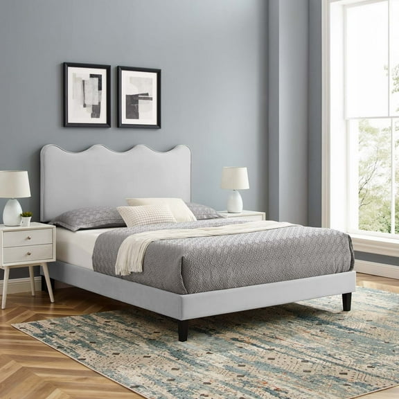 Modway Current Modern Performance Velvet King Platform Bed in Light Gray