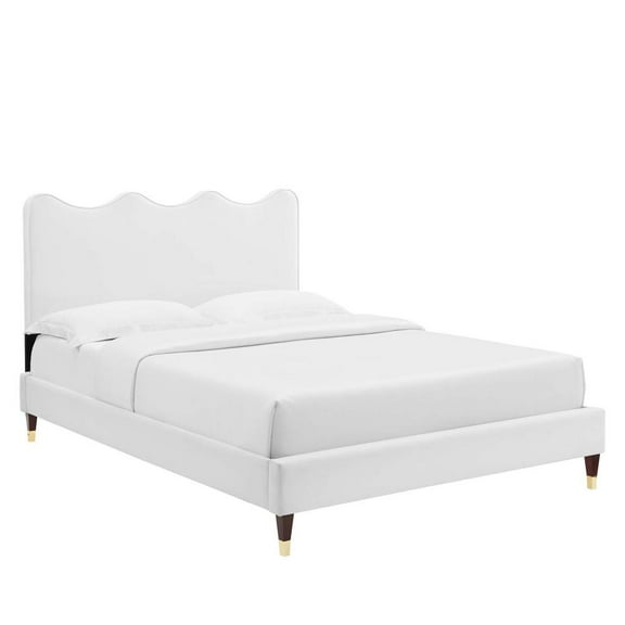 Modway Current Modern Style Performance Velvet Queen Platform Bed in White