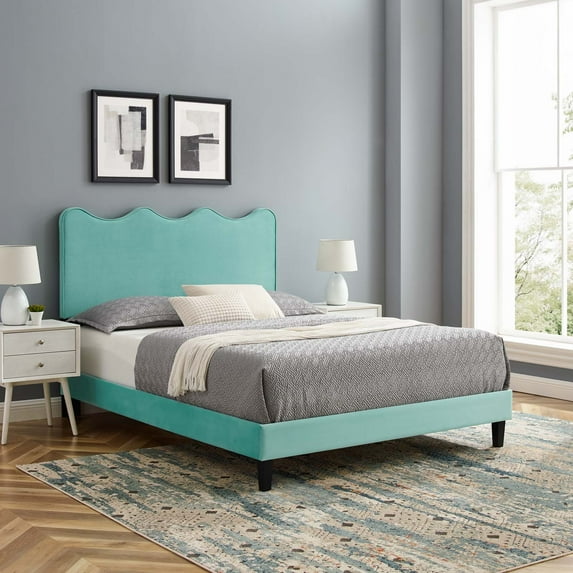 Modway Current Performance Velvet Full Platform Bed in Mint