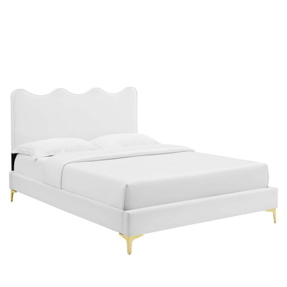 Modway Current Performance Velvet Full Platform Bed in White