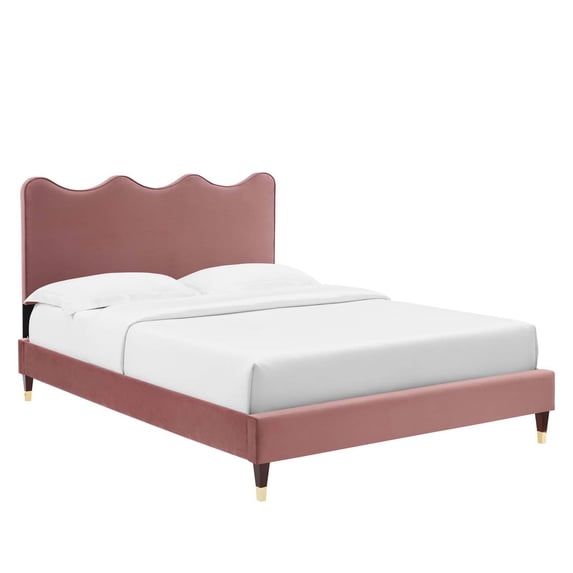 Modway Current Modern Style Velvet Full Platform Bed in Dusty Rose Pink