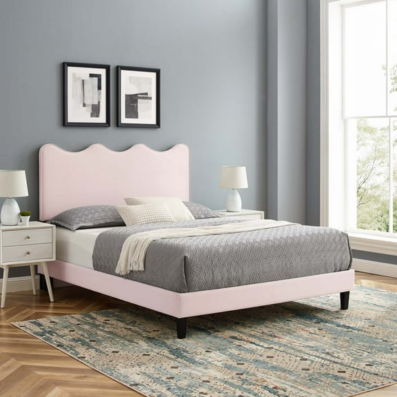 Modway Current Performance Velvet Queen Platform Bed in Pink