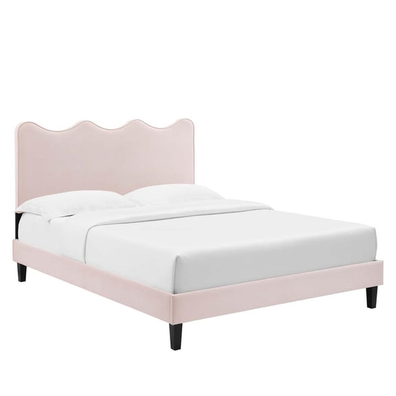 Modway Current Performance Velvet Twin Platform Bed in Pink
