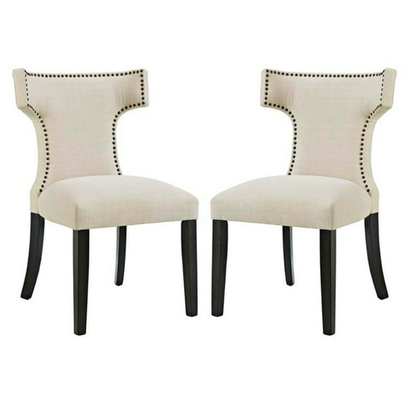 Modway Curve Dining Side Chair Fabric Set of 2 in Beige