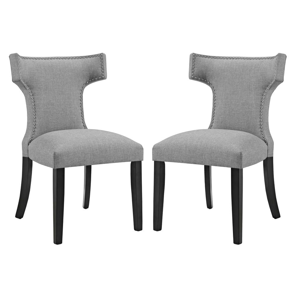 Light Gray Upholstered Wood Side Chair with Nailhead Trim