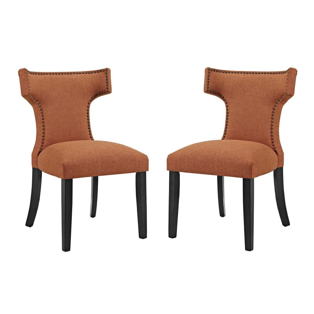 Chic Orange Hourglass Upholstered Side Chair with Wood Legs