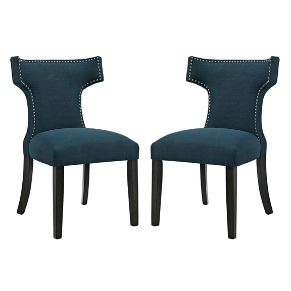 Modway Curve Dining Side Chair Fabric Set of 2 in Azure