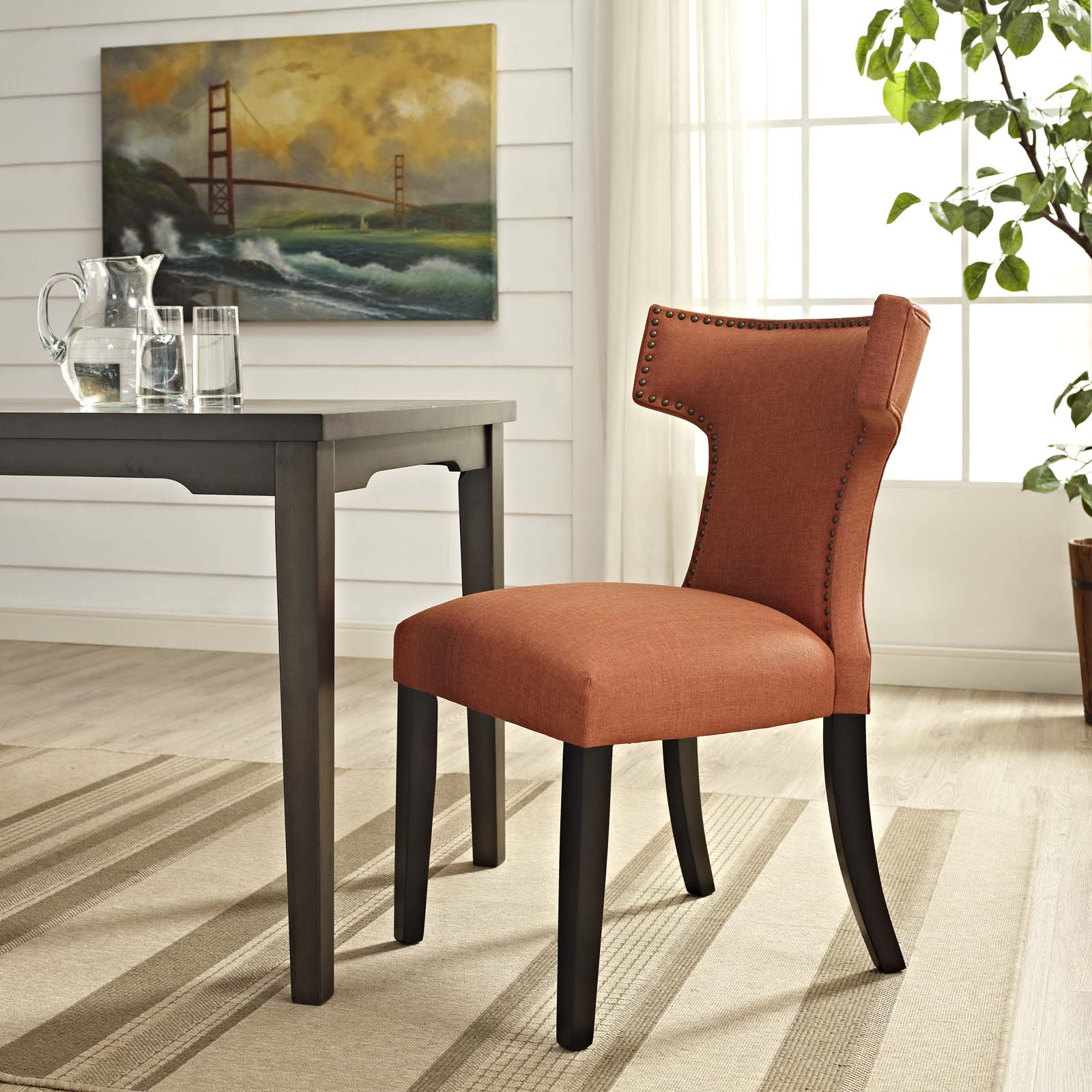 Modway Curve Fabric Dining Chair in Orange