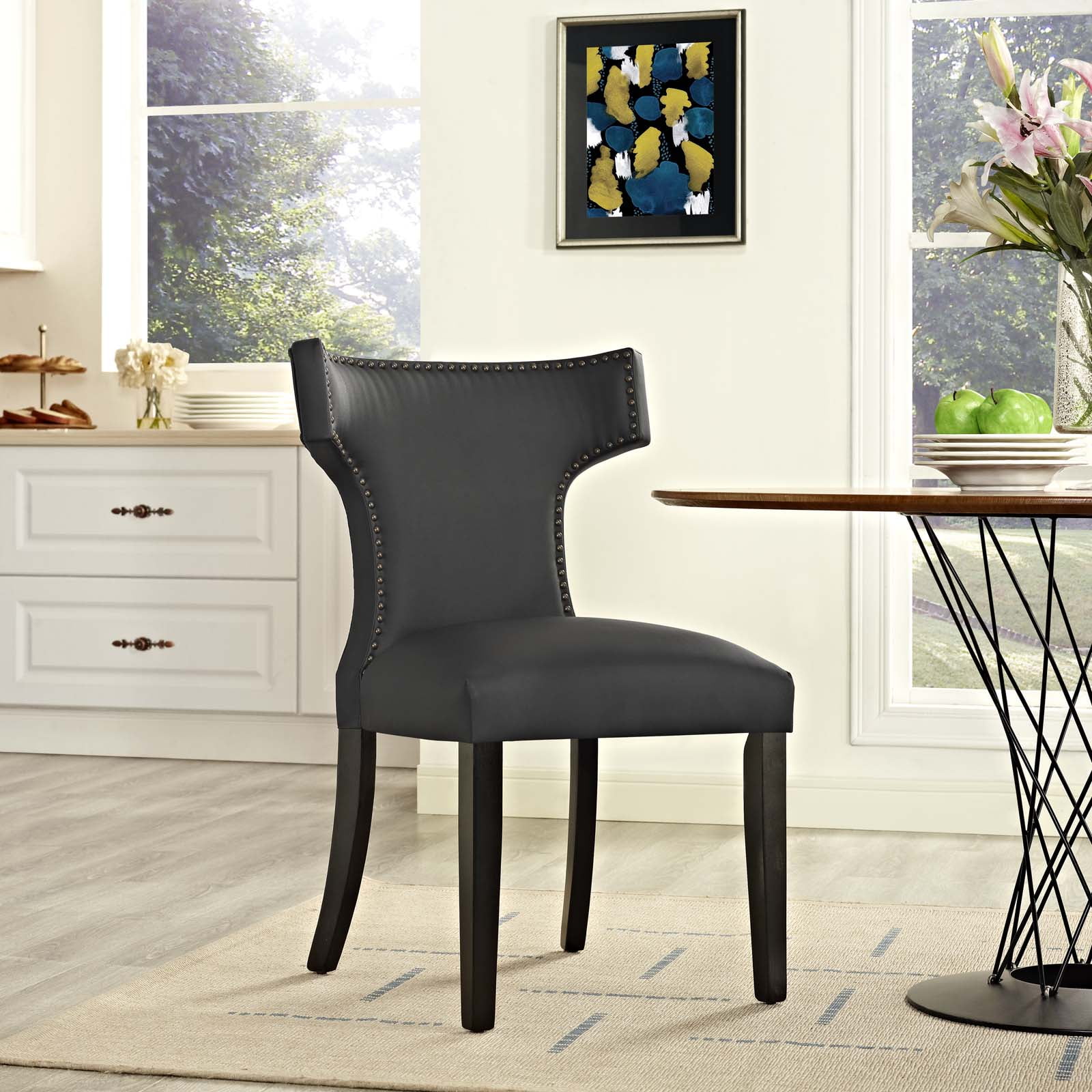 Black Faux Leather Upholstered Parsons Side Chair