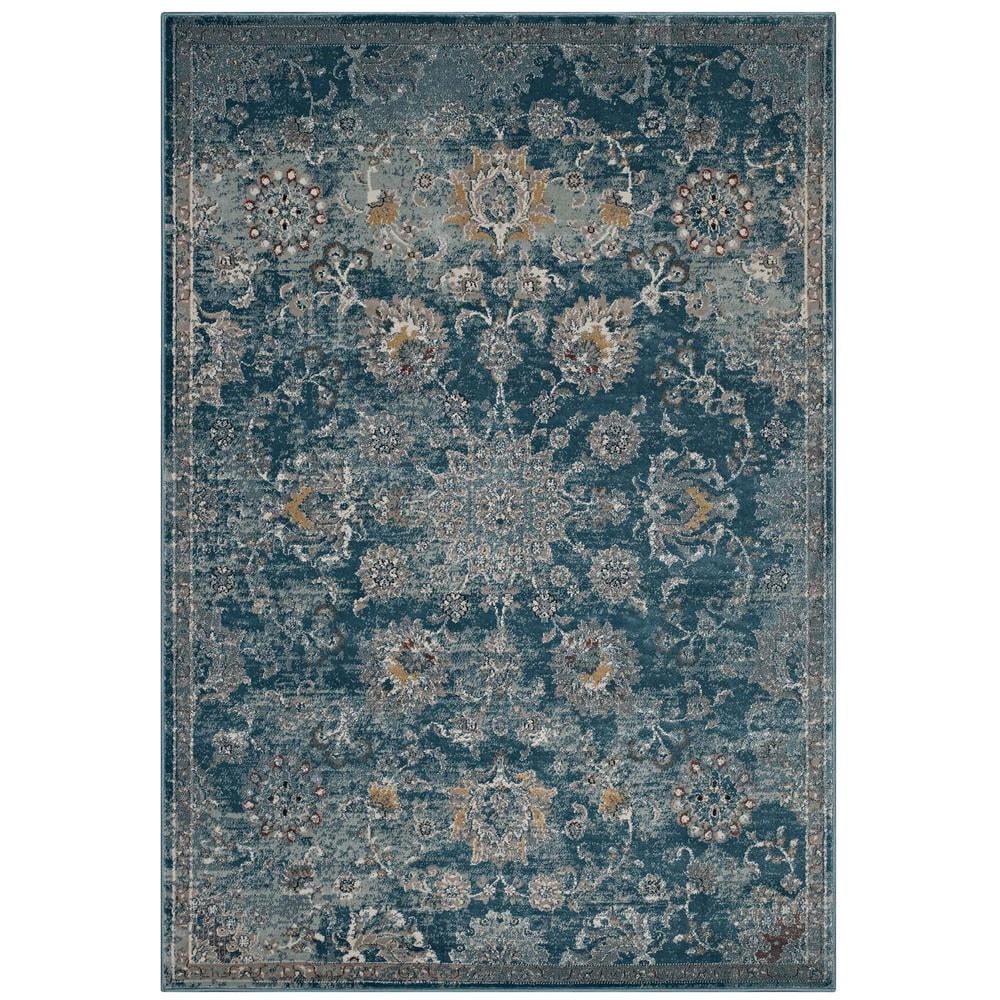 Cynara Silver Blue and Teal Floral Synthetic Rug
