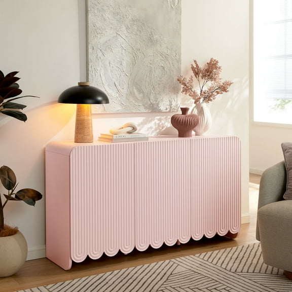 Modway Dahlia Fluted and Scalloped Sideboard Storage Cabinet in Soft Pink