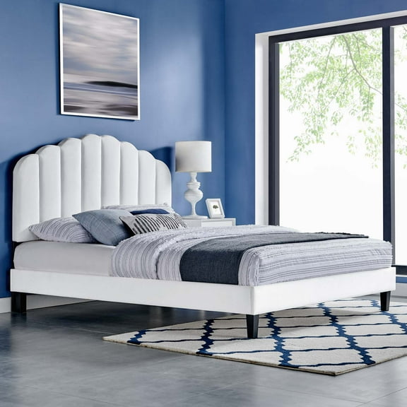 Modway Daisy Performance Velvet Full Platform Bed in White