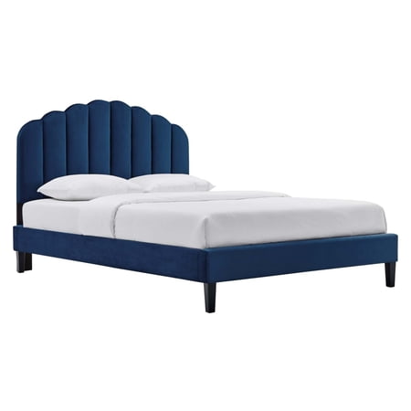 Modway Daisy Modern Performance Velvet King Platform Bed in Navy