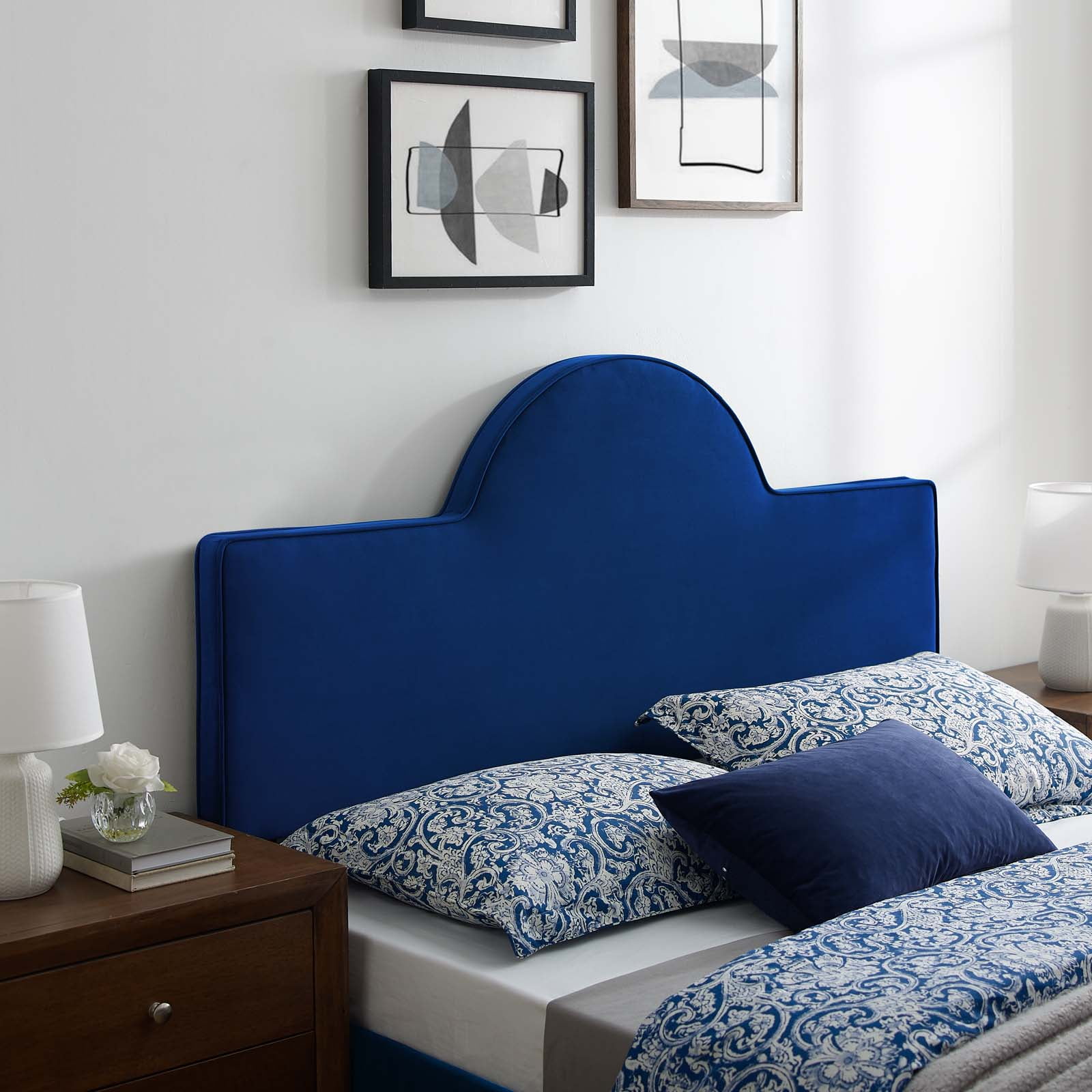 Modway Dawn Full/Queen Performance Velvet Headboard in Navy