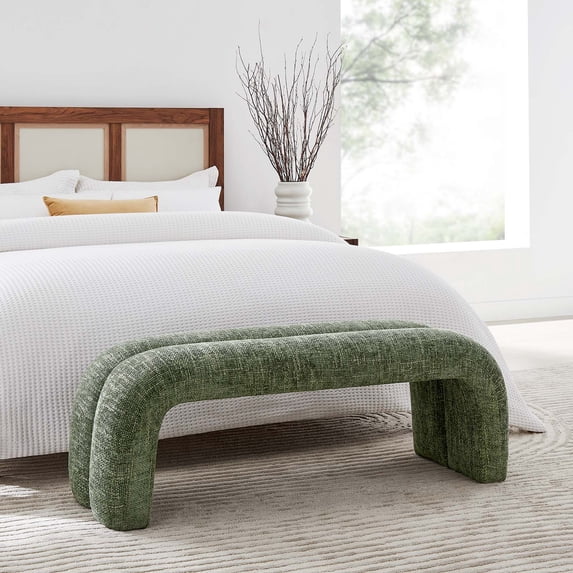 Modway Dax Solid Wood Frame and Chenille Upholstered Accent Bench in Basil