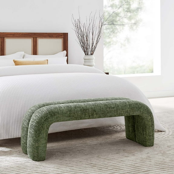 Modway Dax 50.5" Chenille Upholstered Accent Bench in Basil