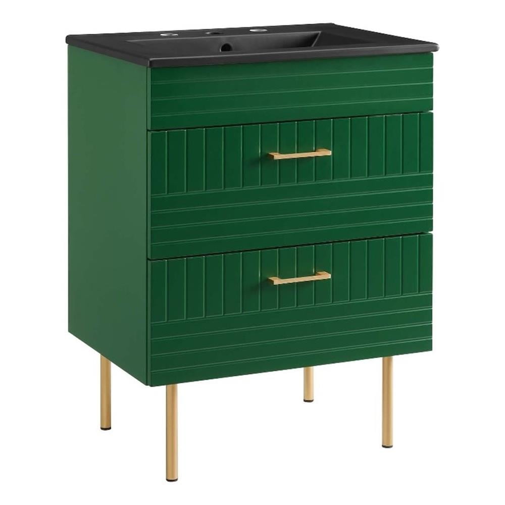 Modway Daybreak 24" Rubberwood MDF Particleboard Bathroom Vanity - Green/Black
