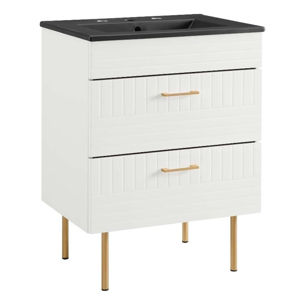 Modway Daybreak 24" Rubberwood MDF Particleboard Bathroom Vanity - White/Black
