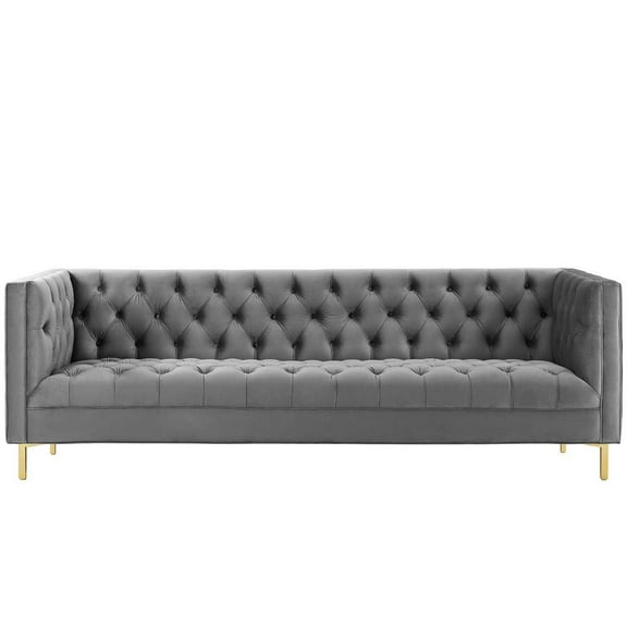 Modway Delight Tufted Button Performance Velvet Sofa in Gray