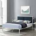 thumbnail image 1 of Modway Della King Fabric Panel Metal Bed in White and Azure, 1 of 6