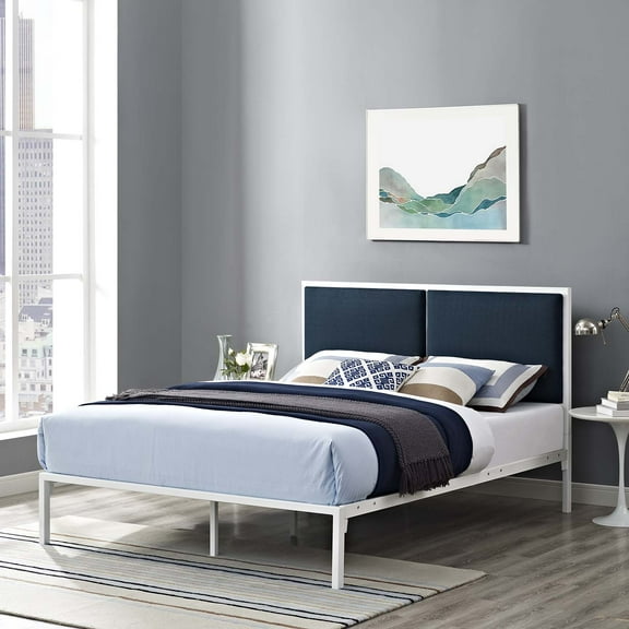 Modway Della King Fabric Bed in White Azure