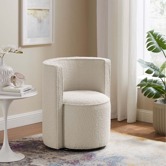 Modway Della Modern Style Boucle Fabric and Iron Swivel Chair in Ivory